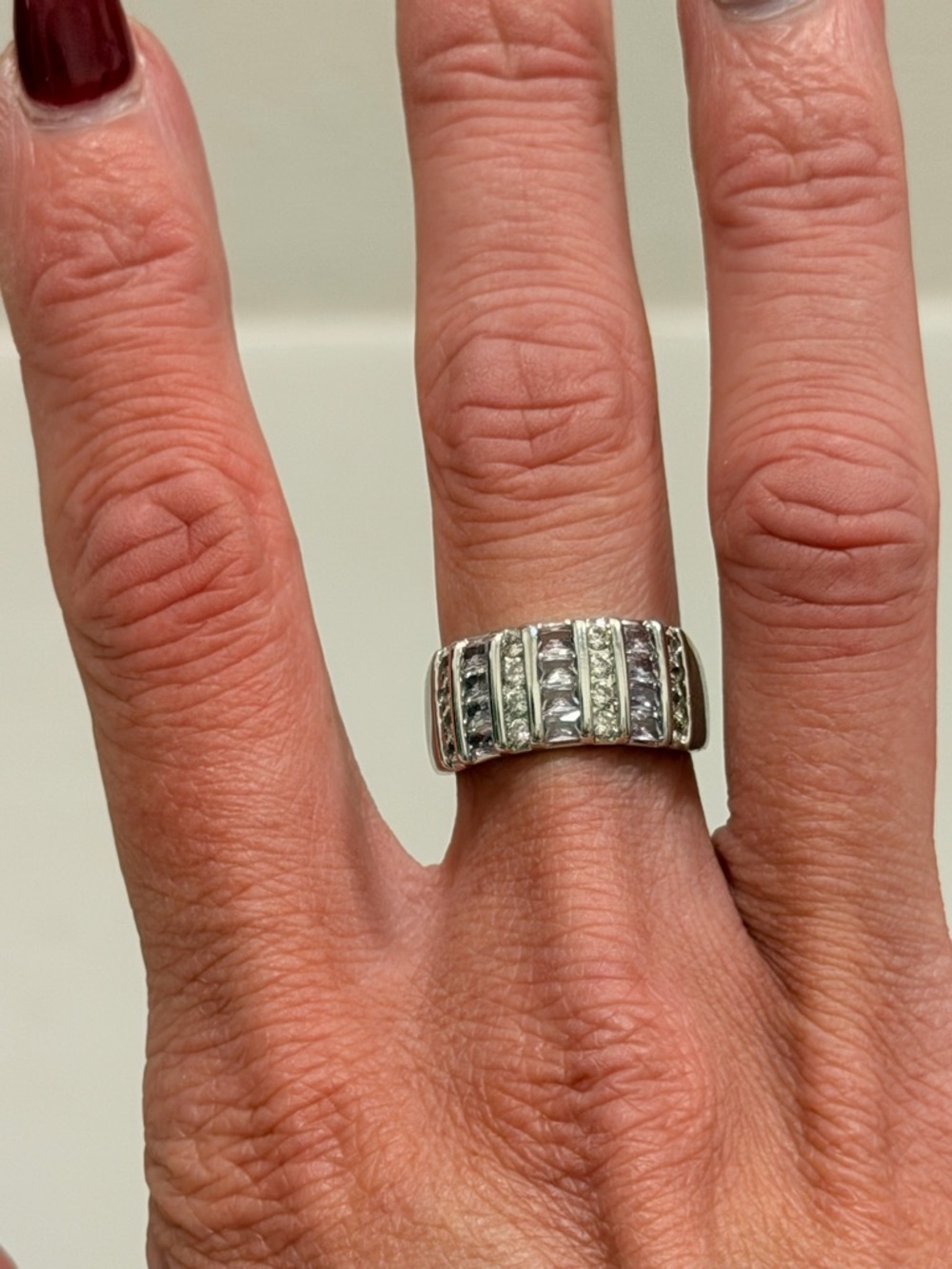 Bomb Party NWOT! Sterling Silver Clear Multi-Row Stone Band Ring - Silver